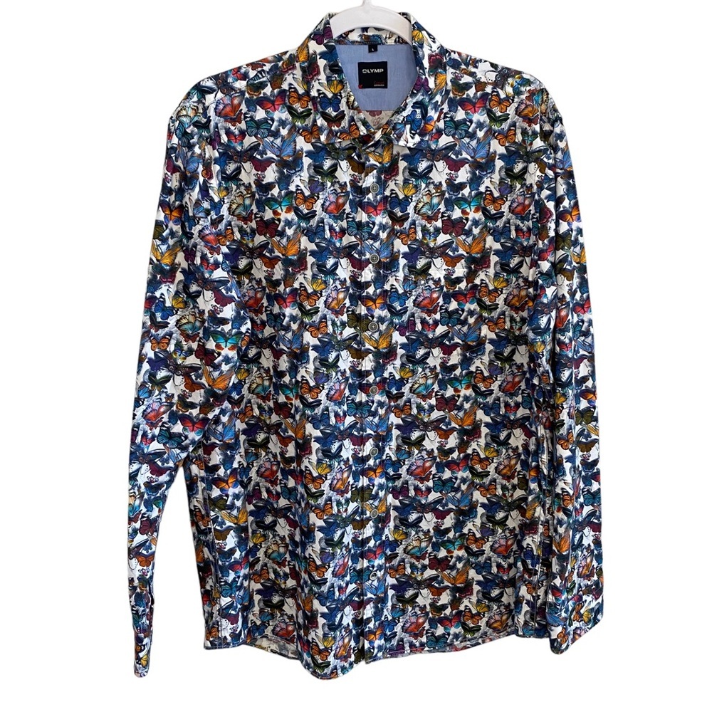 men's OLYMP colourful butterfly novelty print shirt large